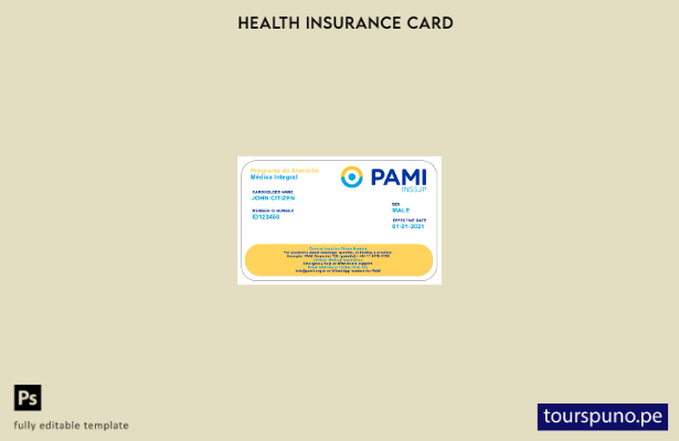 Plantilla de tarjeta de seguro médico PAMI de Argentina lista para imprimir
